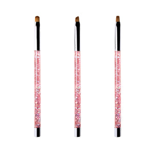 3pcs Pink Acrylic Sequin Oil Handle Gel Nail Brush Set Custom Logo Nylon Oval Flat Oblique Brush for Professional Nail Salon