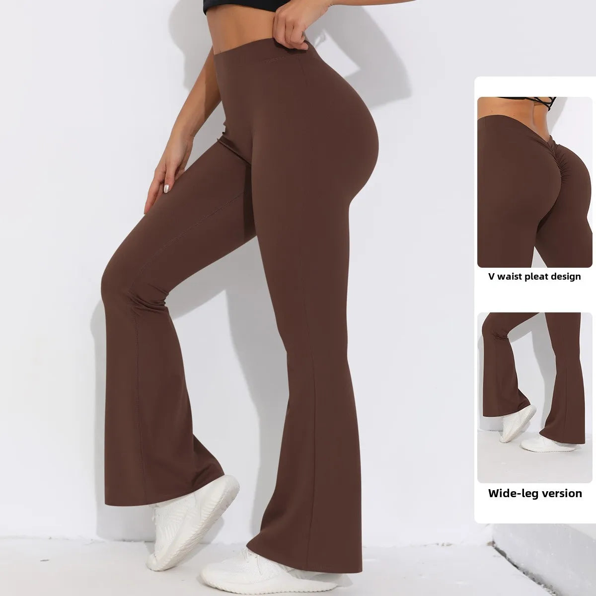 Nylon Flared Women's Fitness Gym Workout Pants Custom Sample V Waisted Butt Lifting Yoga Leggings Elastic High Waist Solid