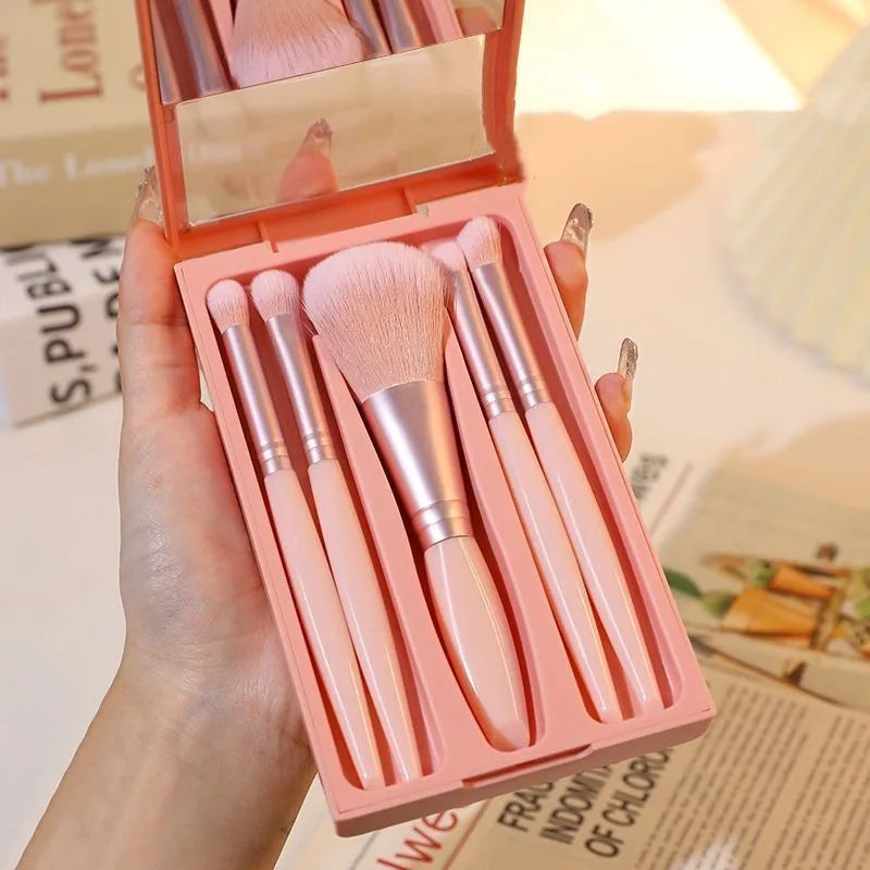Custom Logo Private Label Professional 5-Piece Face Makeup Brush Set with Mirror