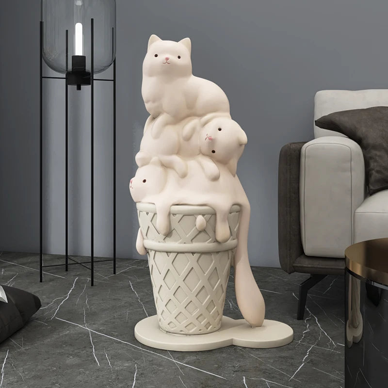 Oversize FRP Fiberglass Cat Shape Sundae Sculpture Shaved Ice Statue for Entrance Decor