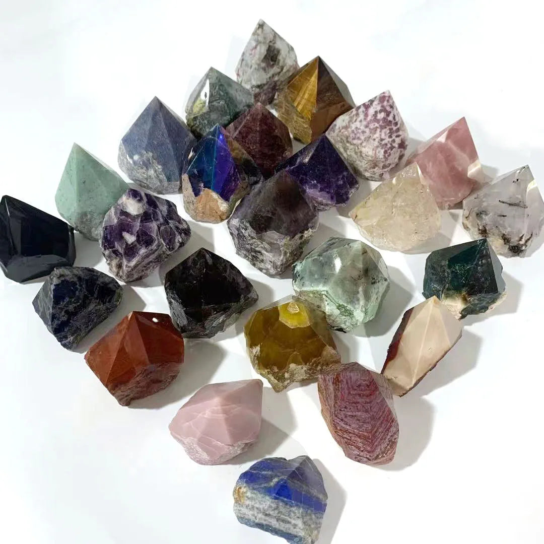 Natural Hand Carved Rose Quartz Pink Tourmaline Fluorite Moss Agate Raw Stone Rough Tower for Healing