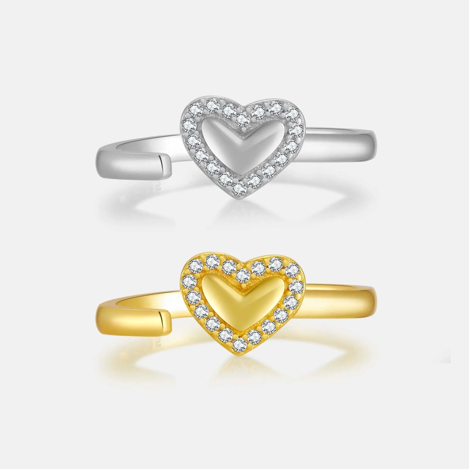 FUAMAY Fashion Dainty 925 Sterling Silver Open Ring CZ Pave Loves Heart Ring