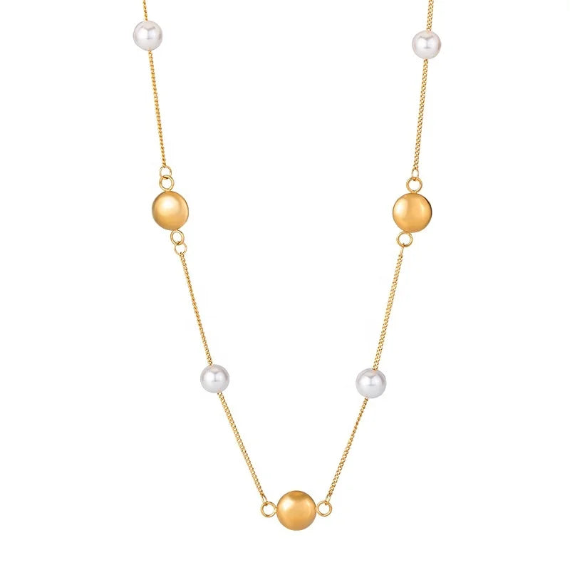 Minimalist Jewelry Stainless Steel 18K Gold Shell Pearl Satellite Chain Necklace for Women