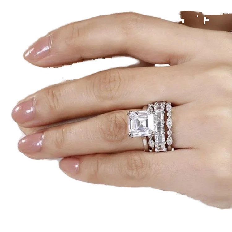 Solid 18K Yellow and White Gold Wedding Band Ring Set Asscher Cut Real Diamond for Men and Women's Wedding