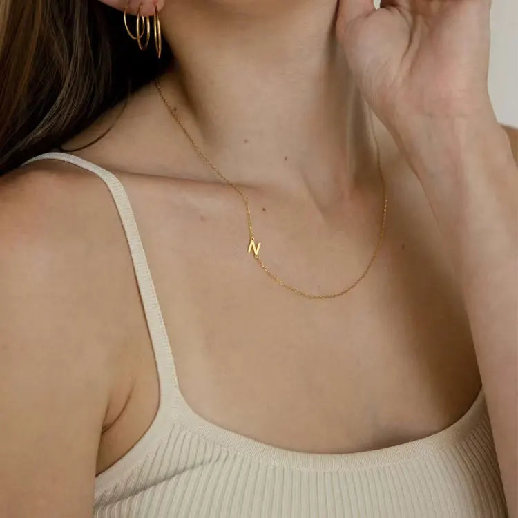 Fine S925 Sterling Silver Mini Initial Necklace Jewelry Gift Fashion Sideways Alphabet Letter Charm Clavicle Necklace for Women