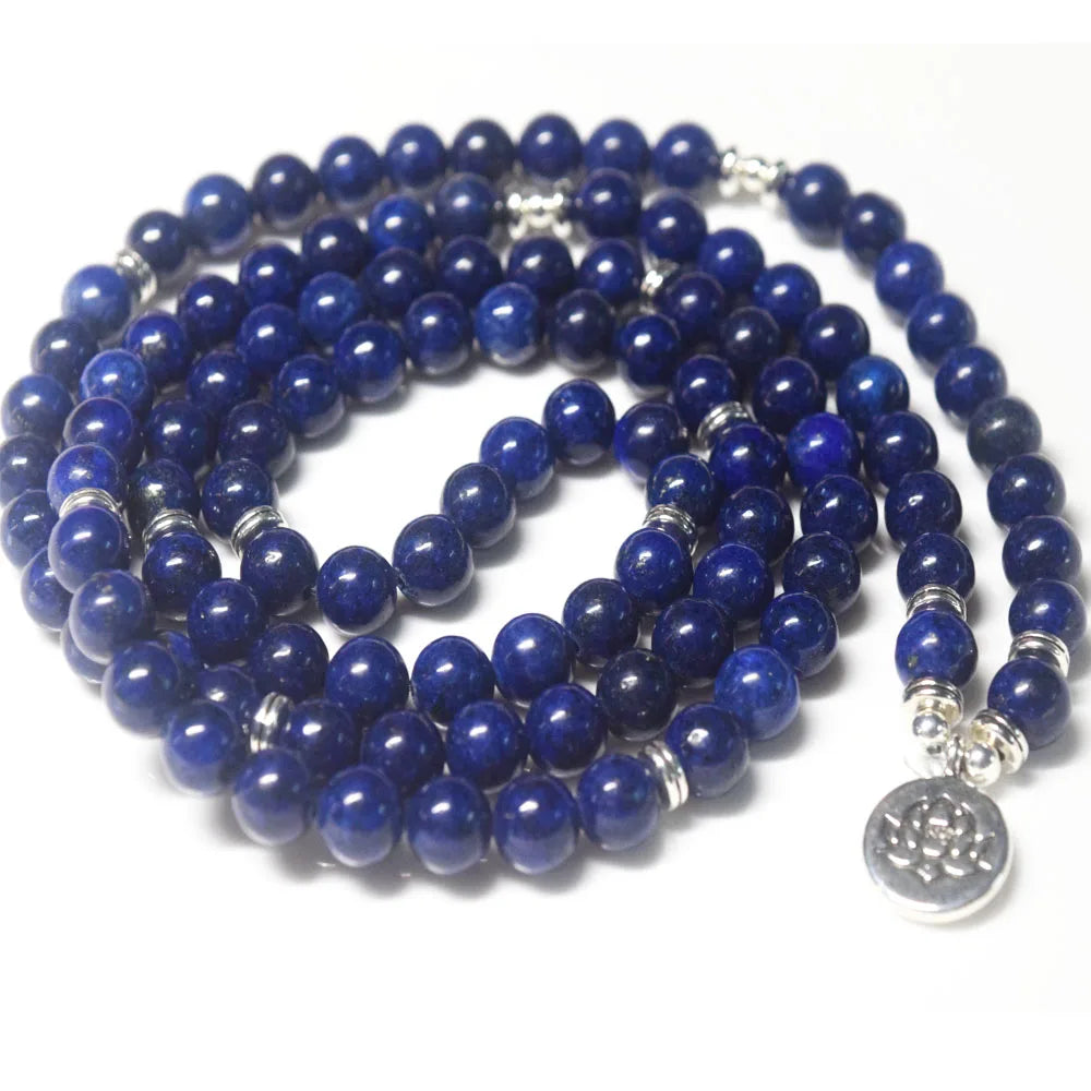 Blue Lapis Natural Stone Fashion Bracelet Necklace Elastic Cord Pure Handmade 108 Mala Prayer Meditation Yoga Beaded Jewelry