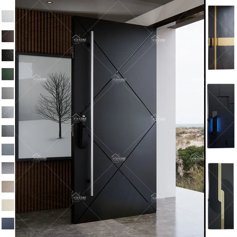 China Top Manufacturer Modern Cast Aluminum Exterior Doors Metal Security Soundproof Pivot Entry Door with Smart Lock