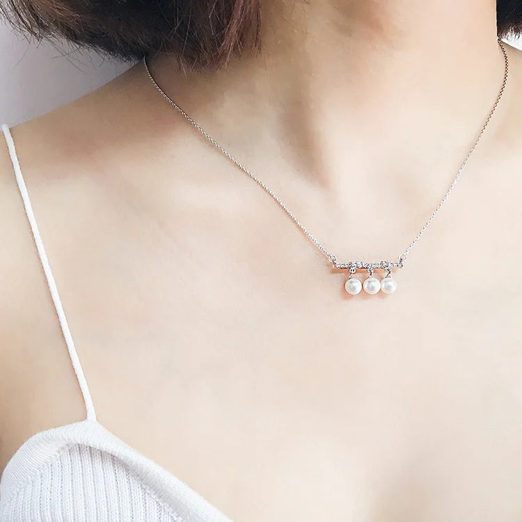 925 Sterling Silver Zircon Pearl Necklaces Pendant Fashion Sterling Silver Jewelry Statement for Women Bijoux