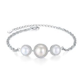Elegant and Stylish Cubic Zircon Bracelet 925 Sterling Silver Rhodium Plated Freshwater Pearl Tennis Bracelet for Women Jewelry