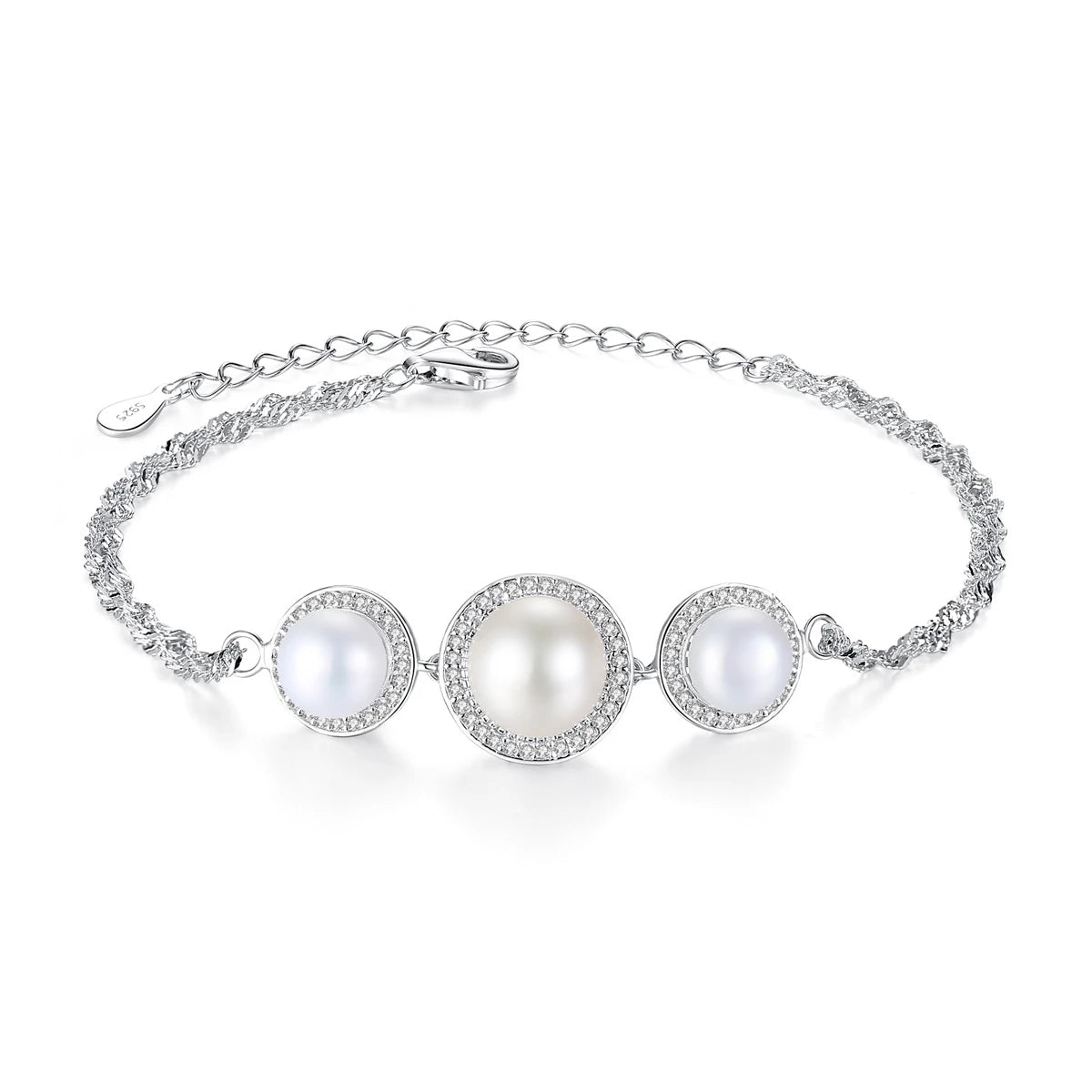 Elegant and Stylish Cubic Zircon Bracelet 925 Sterling Silver Rhodium Plated Freshwater Pearl Tennis Bracelet for Women Jewelry