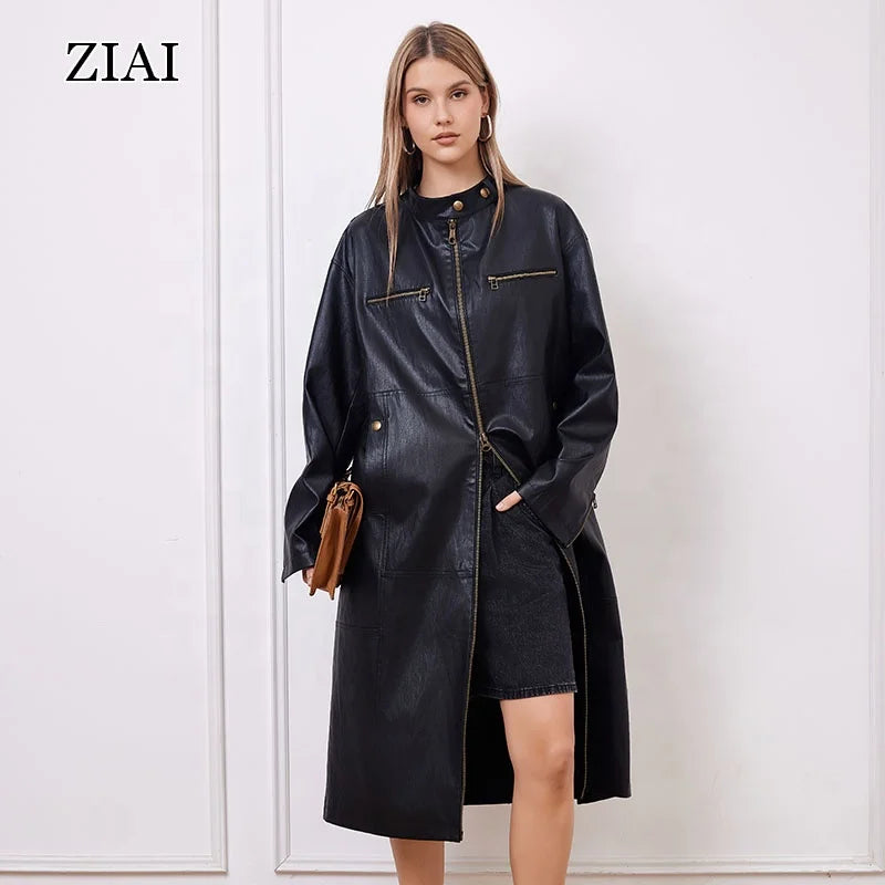 American Retro Motorcycle Leather Jacket Ladies Long Leather Coat Classic Brown Leather Short Jacket