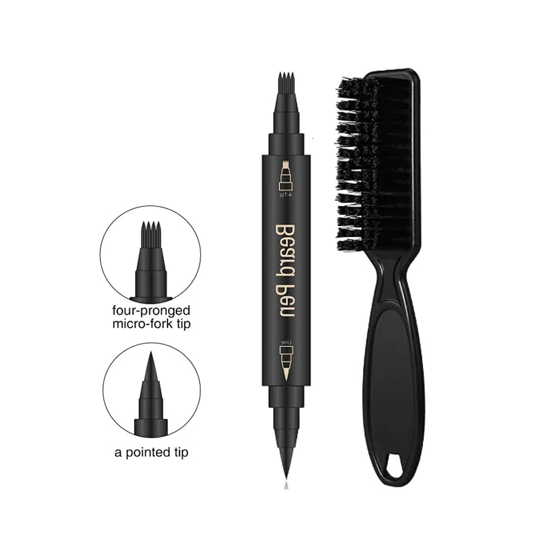 Beard Filling Filler Pencil Brush Kit Tattoo Stick Eye Brows Double Head Filler Fork - Medium Black Gray  Beard Liner Pen