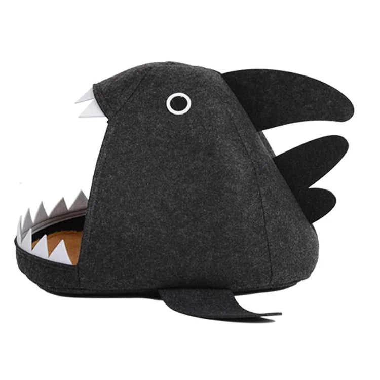 Custom New Design Four Seasons Washable Felt Shark Animal Pattern Outdoor Plastic Removable Cover Round Cat House Bed