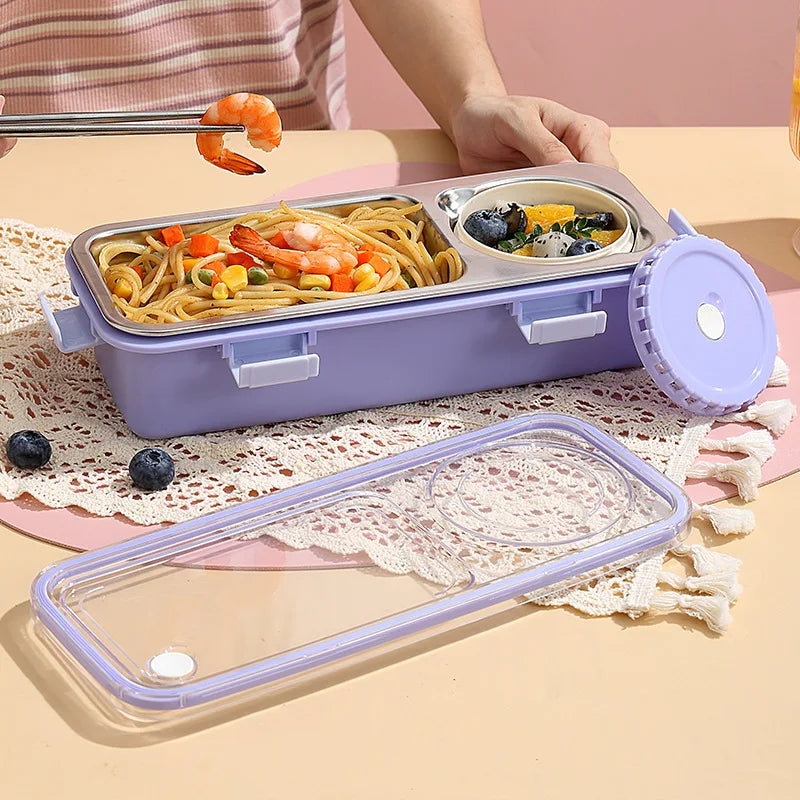 Custom 304 Stainless Steel Food Leakproof Student Insulation Container Portable Compartment Tin Adult Lunch Bento Box With Lid