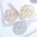 Fashion Jewelry Copper Custom Plating Hollowed Out Zircon Camellia Flower Brooch Pin