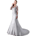 Guangzhou Auyan New Round Neck Long Sleeve Big Halter Temperament Thin Lace Small Tail Fishtail Wedding Dress Gown