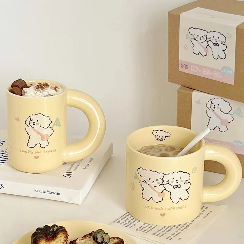 Cute Chubby Handle Mug Ins Style Cream Color Cartoon Rabbit Coffee Mug
