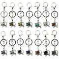 Factory Direct Sale Stainless Steel Cat Keychain Multiple Natural Crystal Gemstone Cute Cat Pendant Keychain With Metal Chain