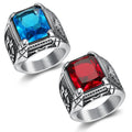 ODM Anillos Con Aguamarina Vintage Inlaid Red Sapphire Titanium Steel Men's Ring Tulip Gemstone Ring