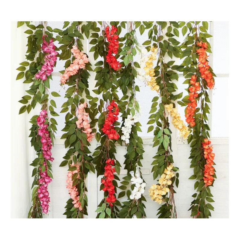 E122- Ceiling Hanging Wisteria Flowers Vine Artificial Fake Wisteria Garland for Wedding Restaurant Decoration