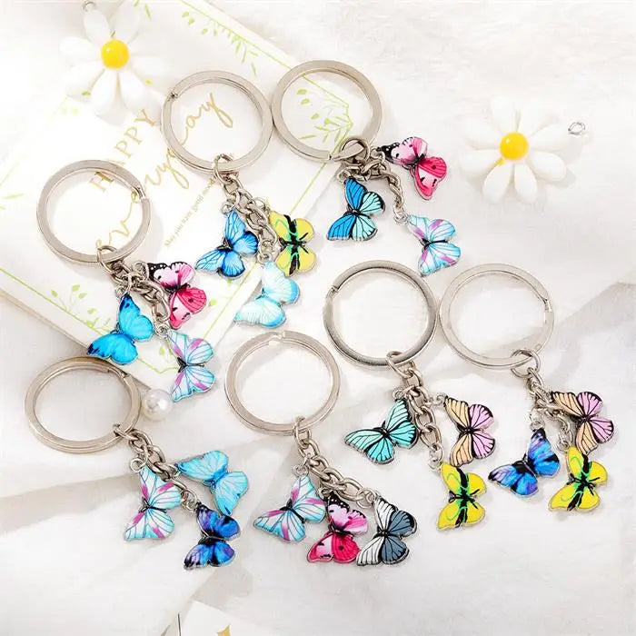 Popular Key Chain Colorful Oil Dripping Butterfly Pendant Key Chain Fashion Simple Key Ring Hang Bag