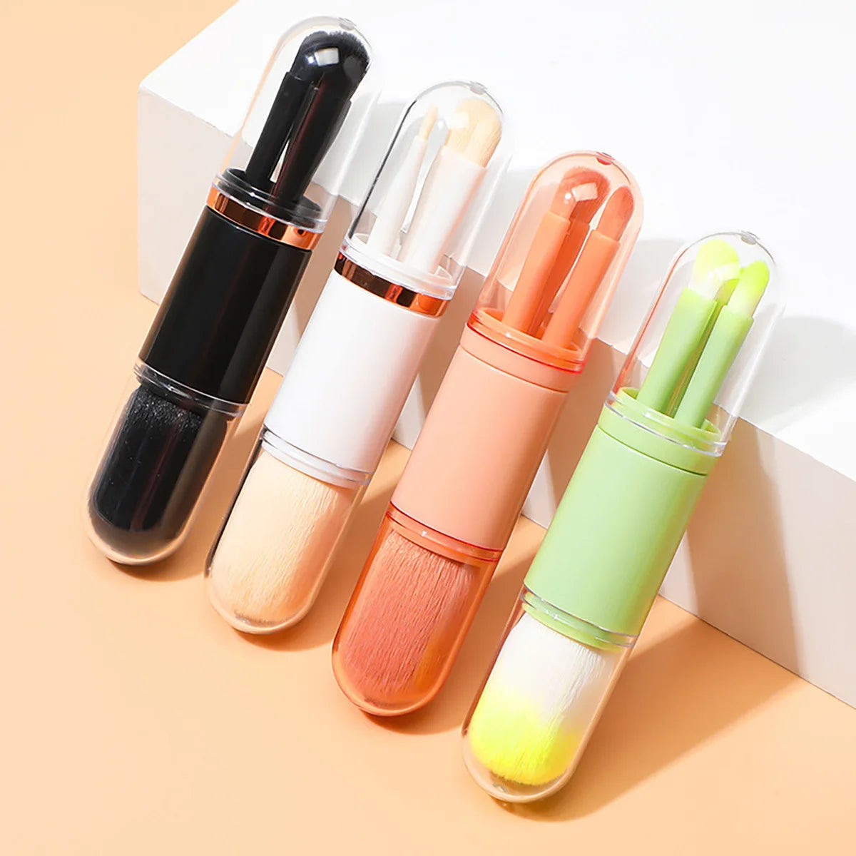 Gmagic Durable Portable Makeup Powder Blusher Fan Brush Set for Travel Double Side Retractable 5 in 5 Mini Makeup Brush Set