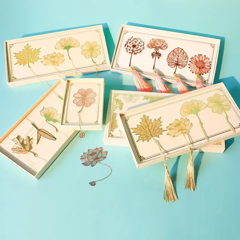 Golden Hollow Vintage Metal Leaf Bookmarks with PendantMetal Openwork Bookmark for Teacher Friend Readers