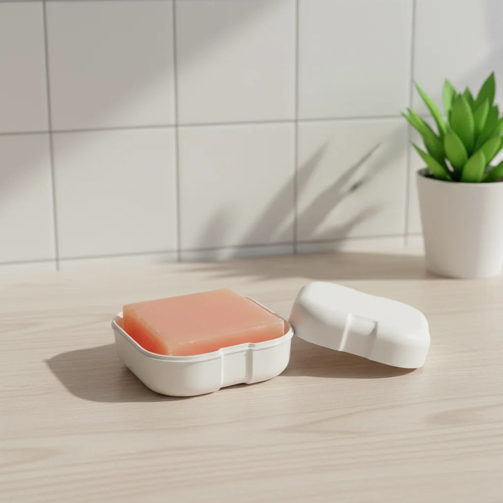 No Plastic Bamboo Fiber Travel Soap Holder with Lid Square Shower Soap Bar Container Bathroom Soap Tray Dish