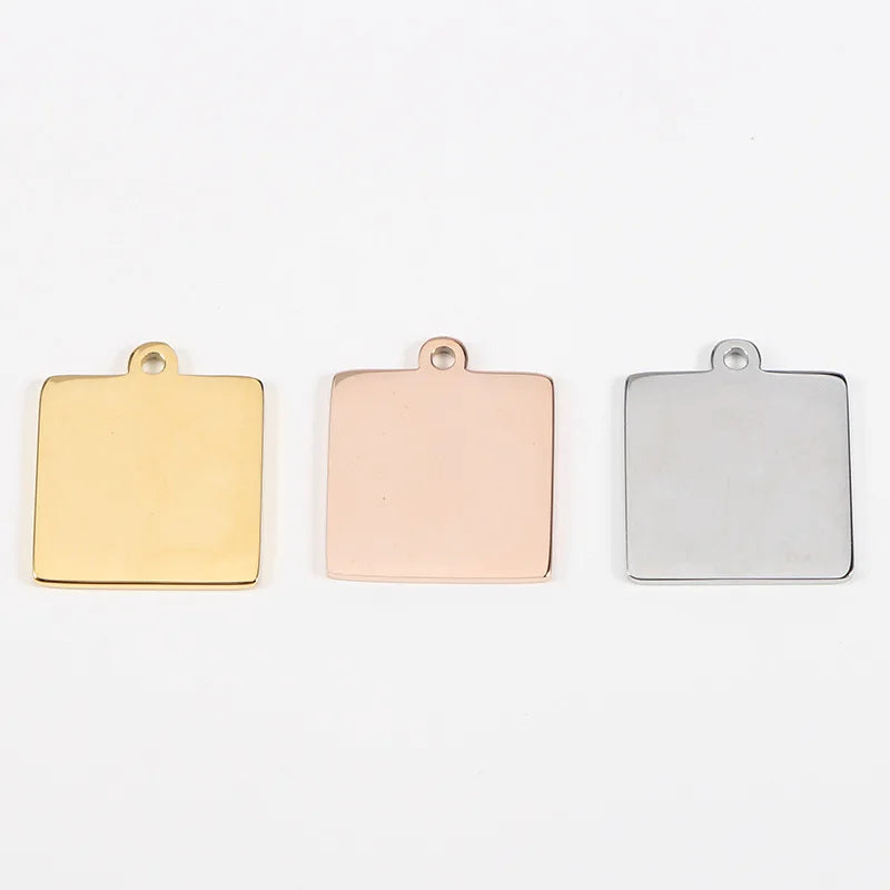 Factory Stainless Steel 20mm Personalized Square ID Tag Charm Blank Engraving Dog Tag for Keychain Earrings Necklace Pendant