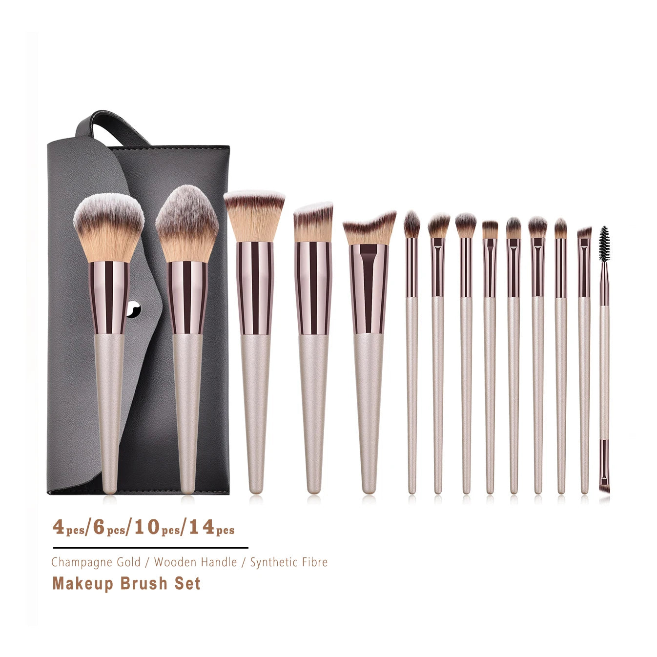 Brand New 14pcs Fashionable Champagne ABS Makeup Brush Set Eye Makeup Foundation Concealer Includes Bag Packaging New Currents