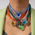 Fashion Opal Glass Hand Painted Colorful Beaded Necklace Flower Heart Pendant Necklace for Women