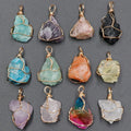 Wholesale Classic Assorted Colors Raw Chakra Healing Crystal & Rhinestone Gemstone Pendant