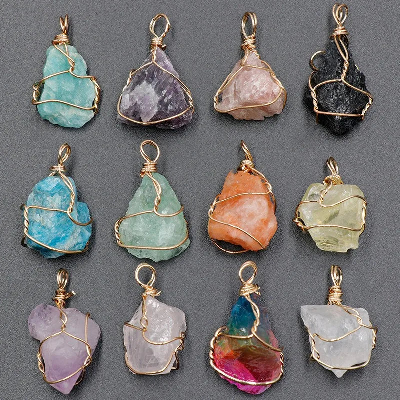 Wholesale Classic Assorted Colors Raw Chakra Healing Crystal & Rhinestone Gemstone Pendant