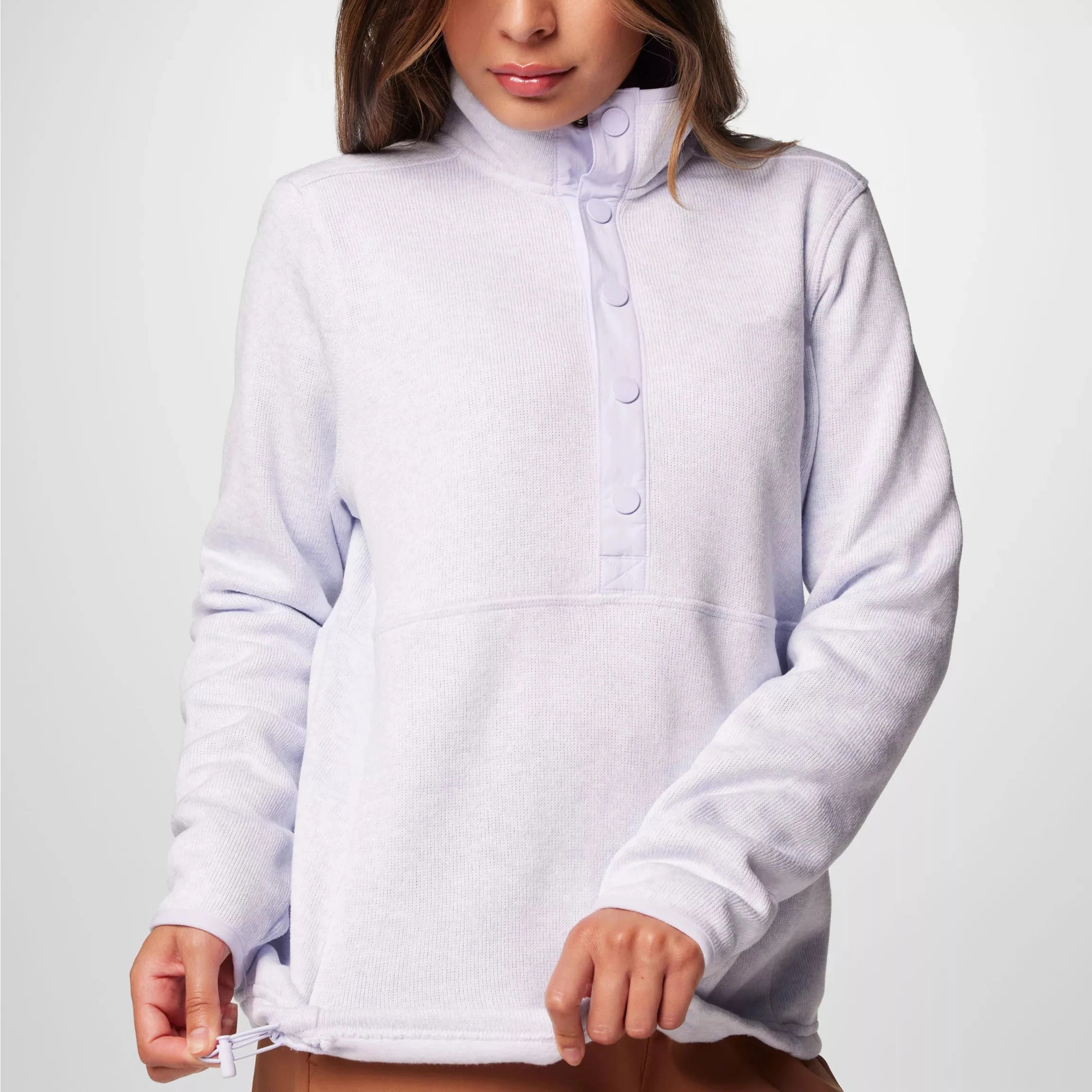 Women's Sweater Fleece Half Snap Down Pullover Adjust Drawcord Hem Binding Cuffs Jackets