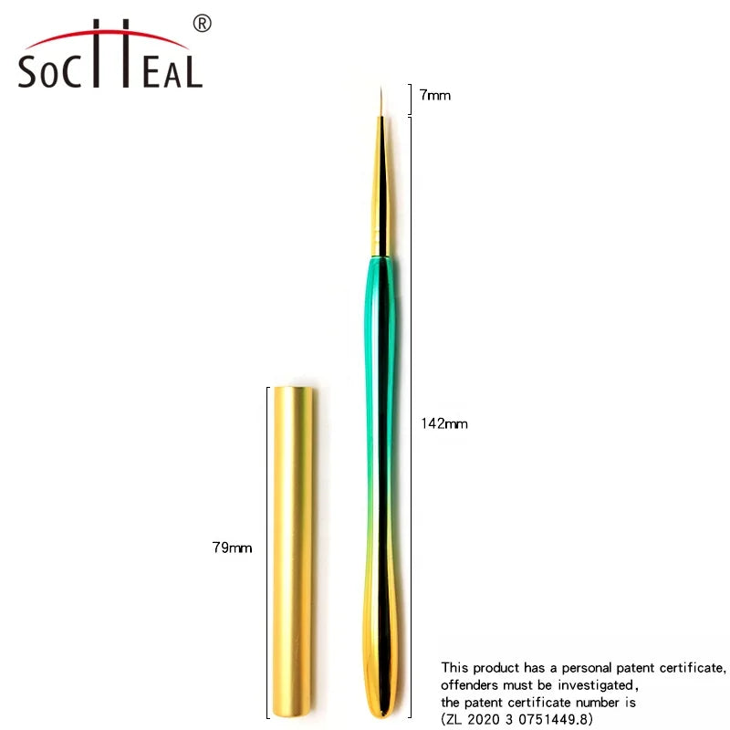 Private Label Custom Nail Art Brushes Green Gradient Acrylic Handle with Nylon Liner Crimped Ferrule for Painted Draw Line