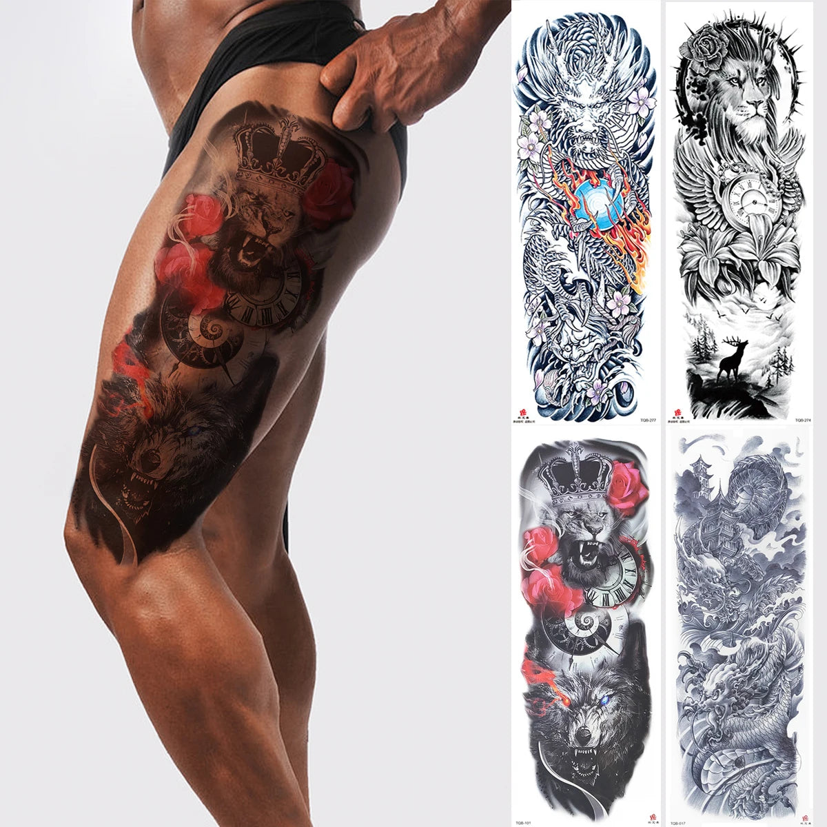 Factory OEM Eco-Friendly Large Size Full Arm Temporary Tattoo Paper Sticker Wholesale Half Full Arm Waterproof Men Body Art Fake