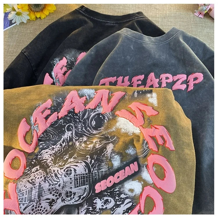 Custom High Quality 100% Cotton 3d Puff Print t Shirt Manufacturer Washed Vintage Acid Wash Oversized Drop Shoulder Men t Shirt