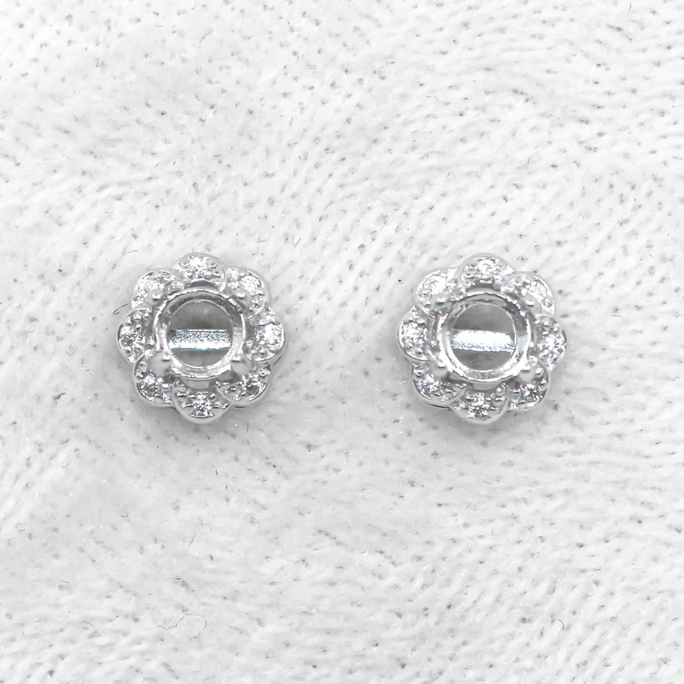Sterling Silver 4*4mm Semi Mount Stud Earrings Empty Support Blank Claws Setting S925 Base Without Center Stone for DIY Inlay