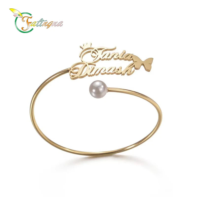 Fatingna Stainless Steel DIY Custom Arabic Name Bracelet with Gold Plating Unisex  Customized Jewelry Wholesale Name Bangle