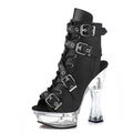 14cm Transparent Thick Heel Platform High Heel Short Boots Steel Pipe Dance Shoes Club Fashion Leaky Toe Large Women's Boots