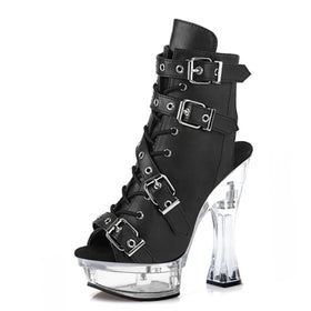 14cm Transparent Thick Heel Platform High Heel Short Boots Steel Pipe Dance Shoes Club Fashion Leaky Toe Large Women's Boots