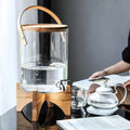 Hot Selling Glass Beverage Dispenser with Wooden Stand & Handle Large Capacity Dispenser with Tap for Home Brewing