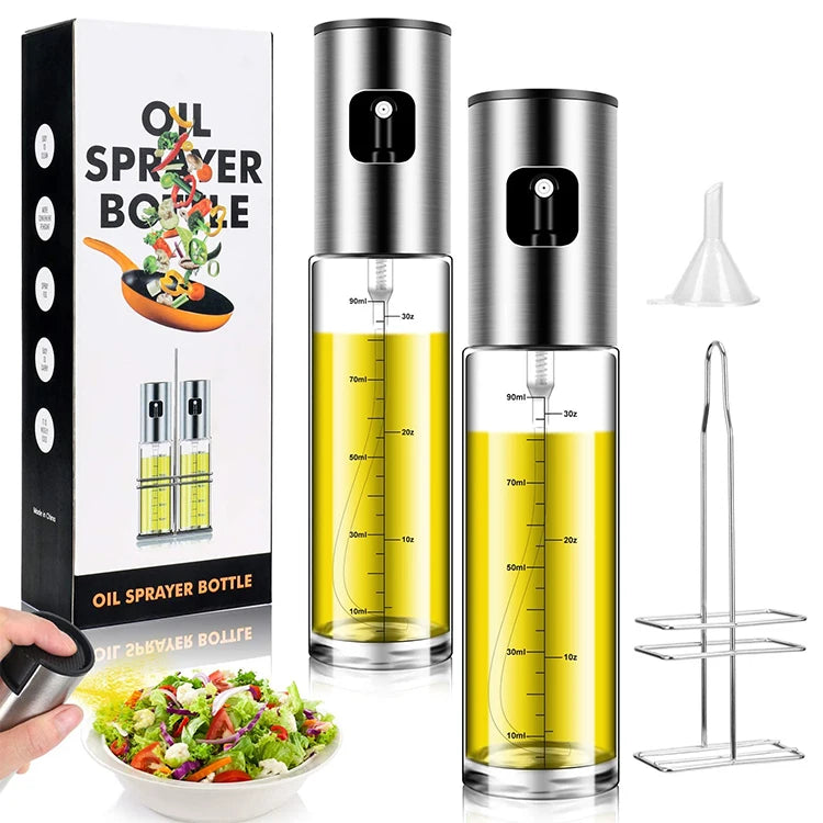 Wholesale Custom Mini 100ml Cooking Food Edible Olive Oil Vinegar Bottle Sprayer Mister Set with Stainless Steel Holder Stand