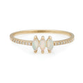 Delicate High Quality 925 Silver 18k Gold Vermeil 0.1 Microns Cut Opal Marquise Diamond Ring