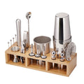 20-Piece 304 Stainless Steel Eco-Friendly Boston Cocktail Shaker Set with Bamboo Stand for Bartender Table Bar Tools