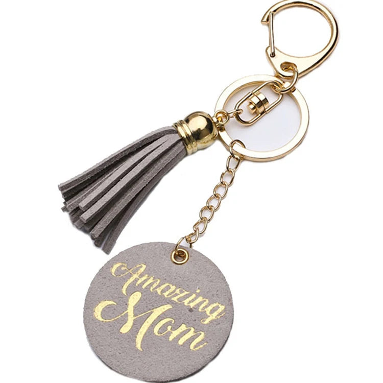 Microfiber Leather Tassel Letter Embossed Bag Pendant for Mother's Day Gift