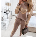 Sequins Tracksuit 2 Piece Set Spring Autumn Pullover Suit for Women Matching Sets Long Sleeve Top & Drawstring Waist Pants Set