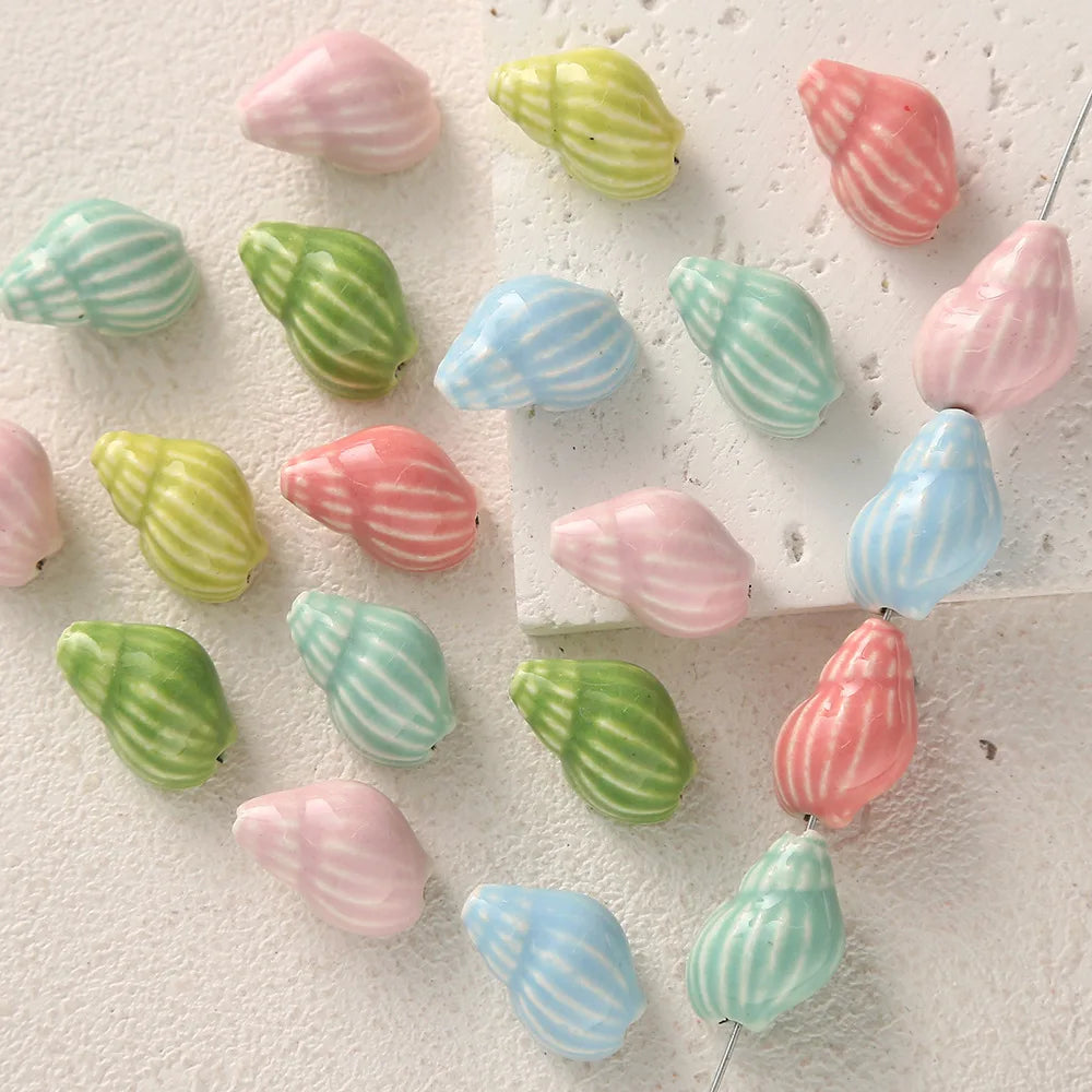 Wholesale DIY Cute Cartoon Conch Ceramic Beads Bracelet Necklace Loose Porcelain Conch Beads Clay Accessories for Jewelry Making