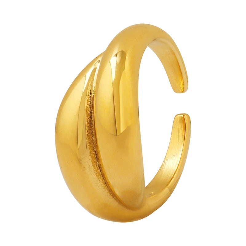Custom Size Threaded Ring Opening Luxury Fashion Versatile Stainless Steel 18K Gold Women's Ring Jewelry