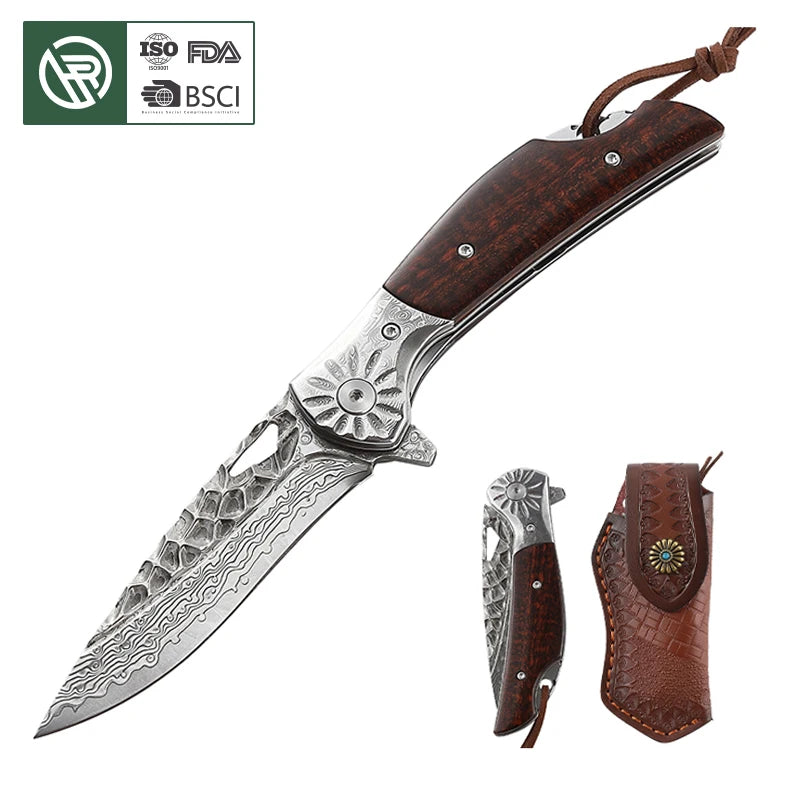 Bochen Handmade Folding Pocket Knife Damascus Steel Hunting Camping Knives With Custom Handle for Wholesaler Retailers